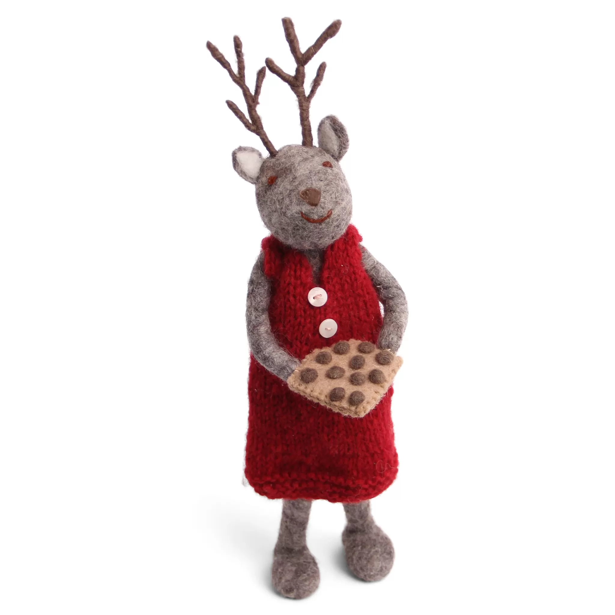 En Gry & Sif Christmas Figurine - Reindeer Baking Cookies (Grey) - Large
