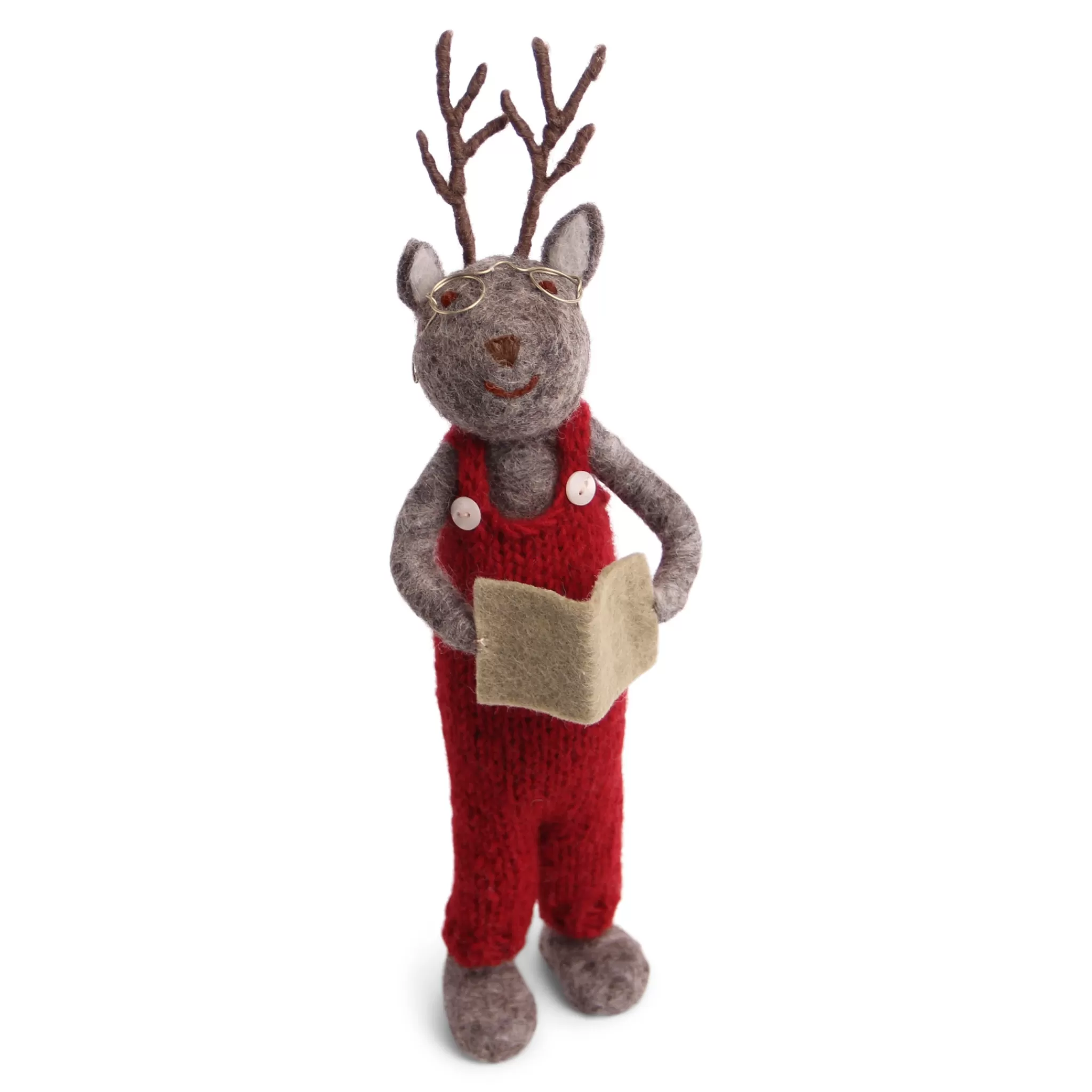 En Gry & Sif Christmas Figurine - Reindeer With Book (Grey) - Large