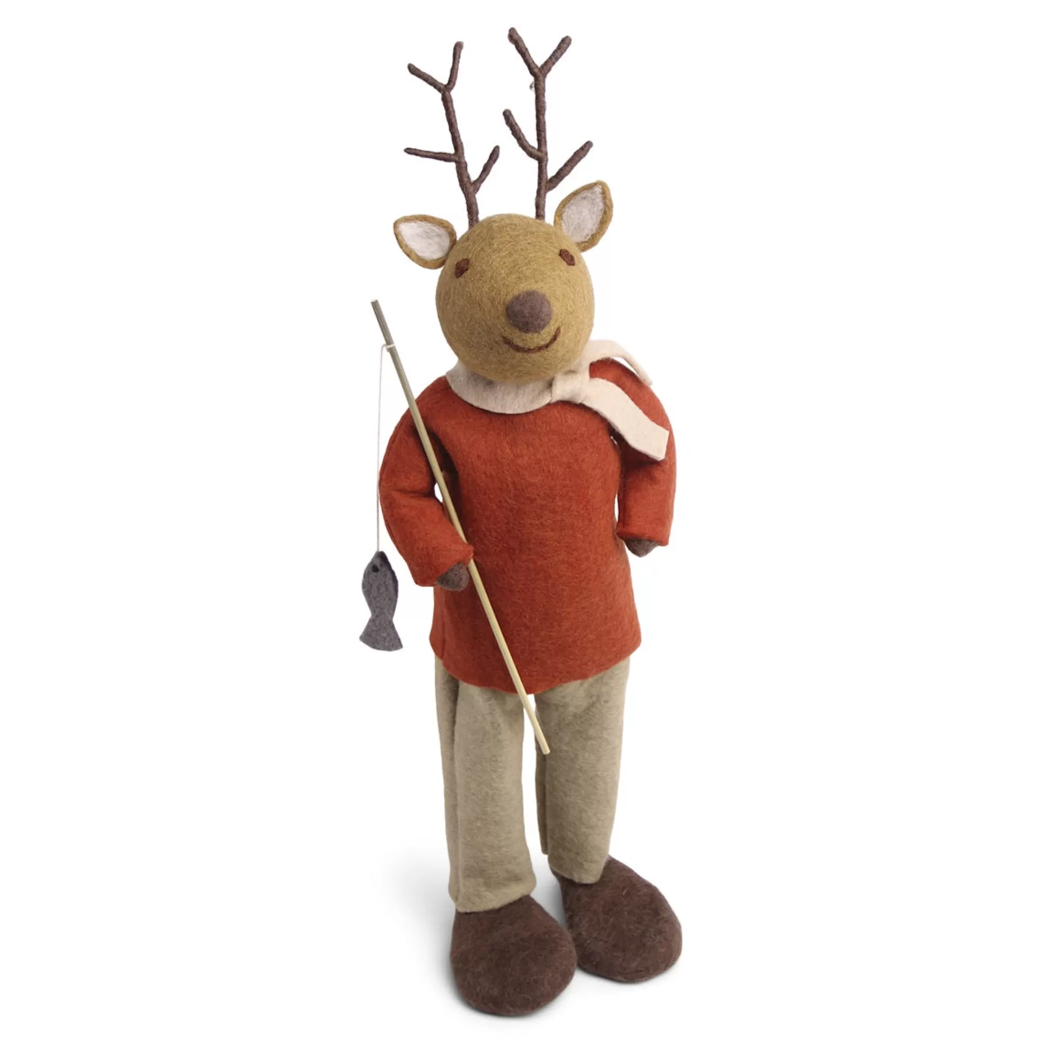 En Gry & Sif Christmas Figurine - Reindeer With Fishing Pole (Brown) - Extra Large