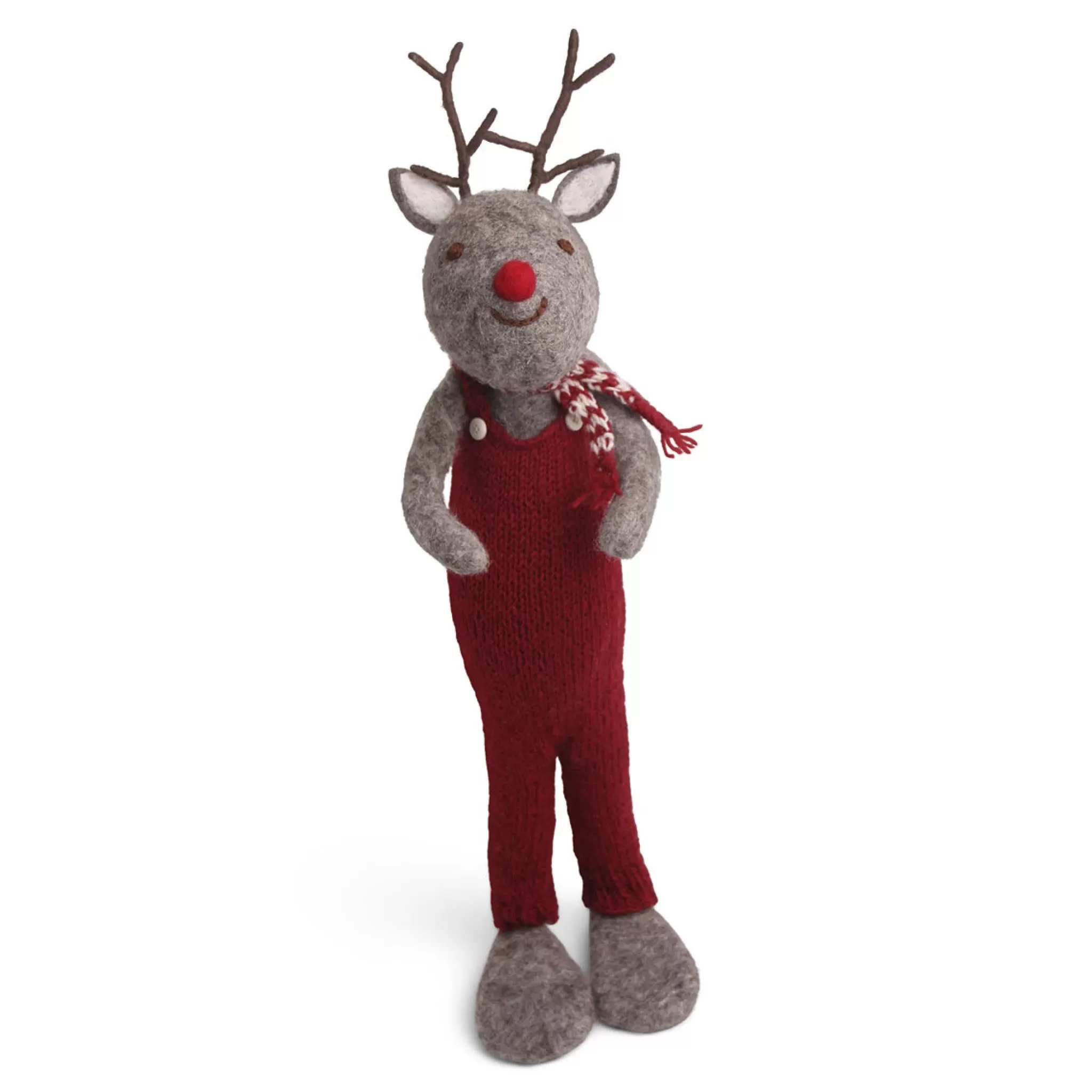 En Gry & Sif Christmas Figurine - Reindeer With Red Overalls (Grey) - Extra Large