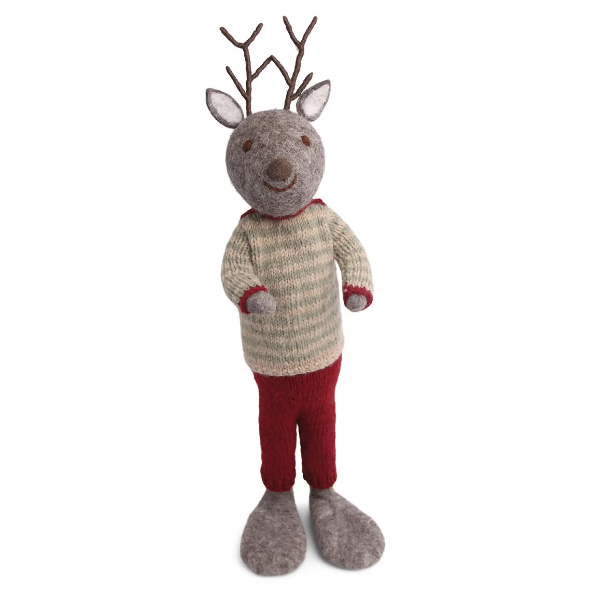 En Gry & Sif Christmas Figurine - Reindeer With Stripy Sweater (Grey) - Extra Large