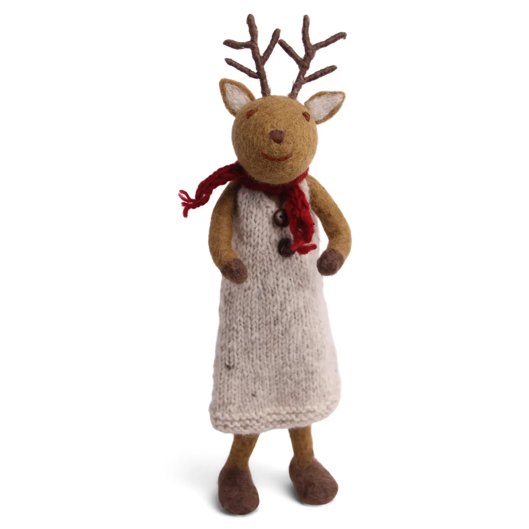 En Gry & Sif Christmas Figurine - Reindeer With Winter Scarf (Brown) - Large