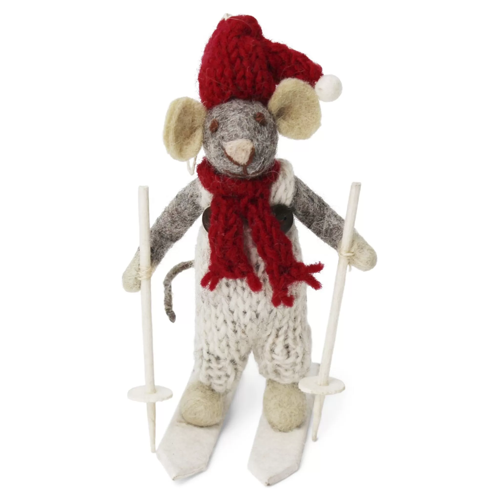 En Gry & Sif Christmas Figurine - Winter Mouse Boy (Small) On Ski'S (Grey)