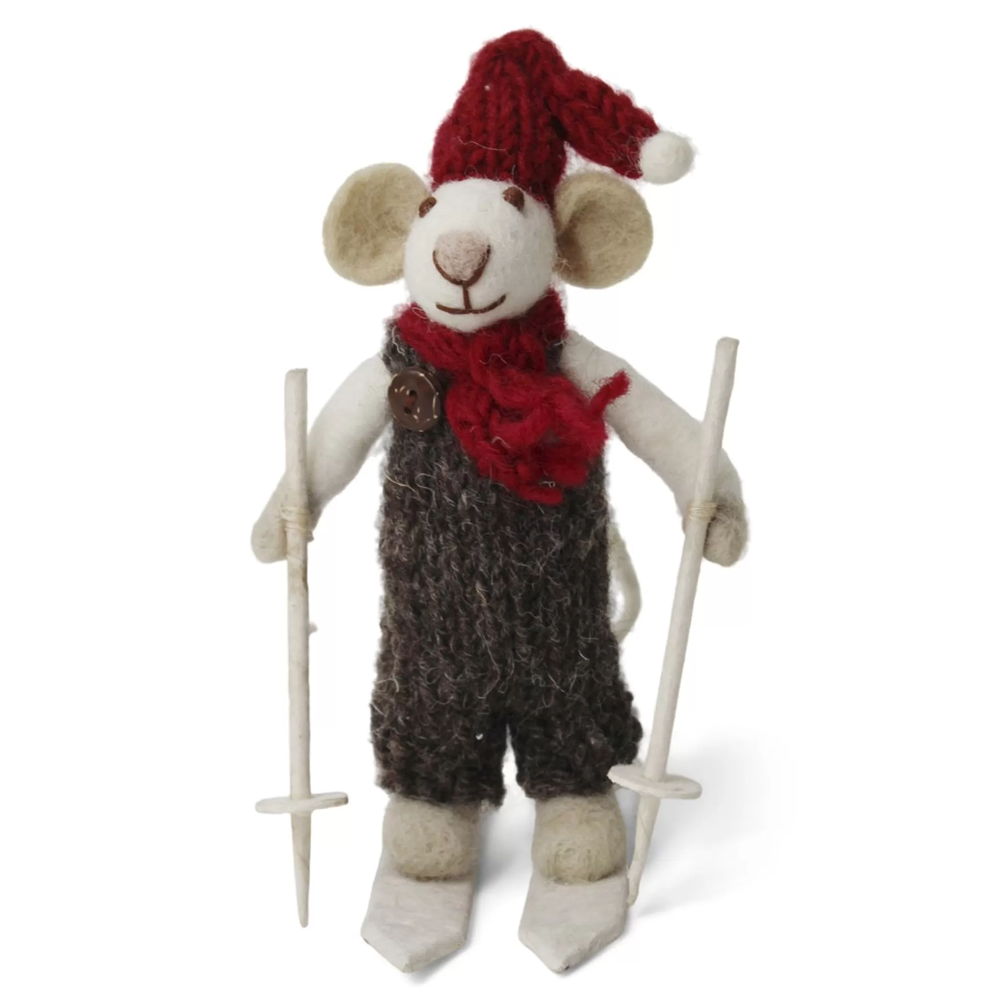 En Gry & Sif Christmas Figurine - Winter Mouse Boy (Small) On Ski'S (White)