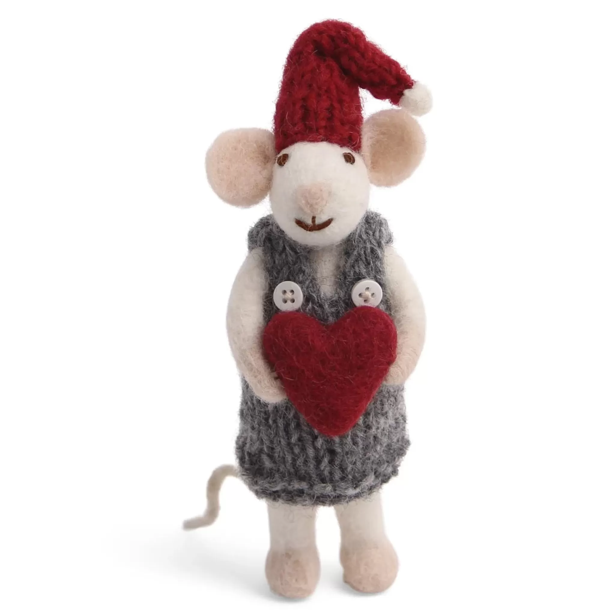 En Gry & Sif Christmas Figurine - Winter Mouse Girl (Small) With Heart (White)
