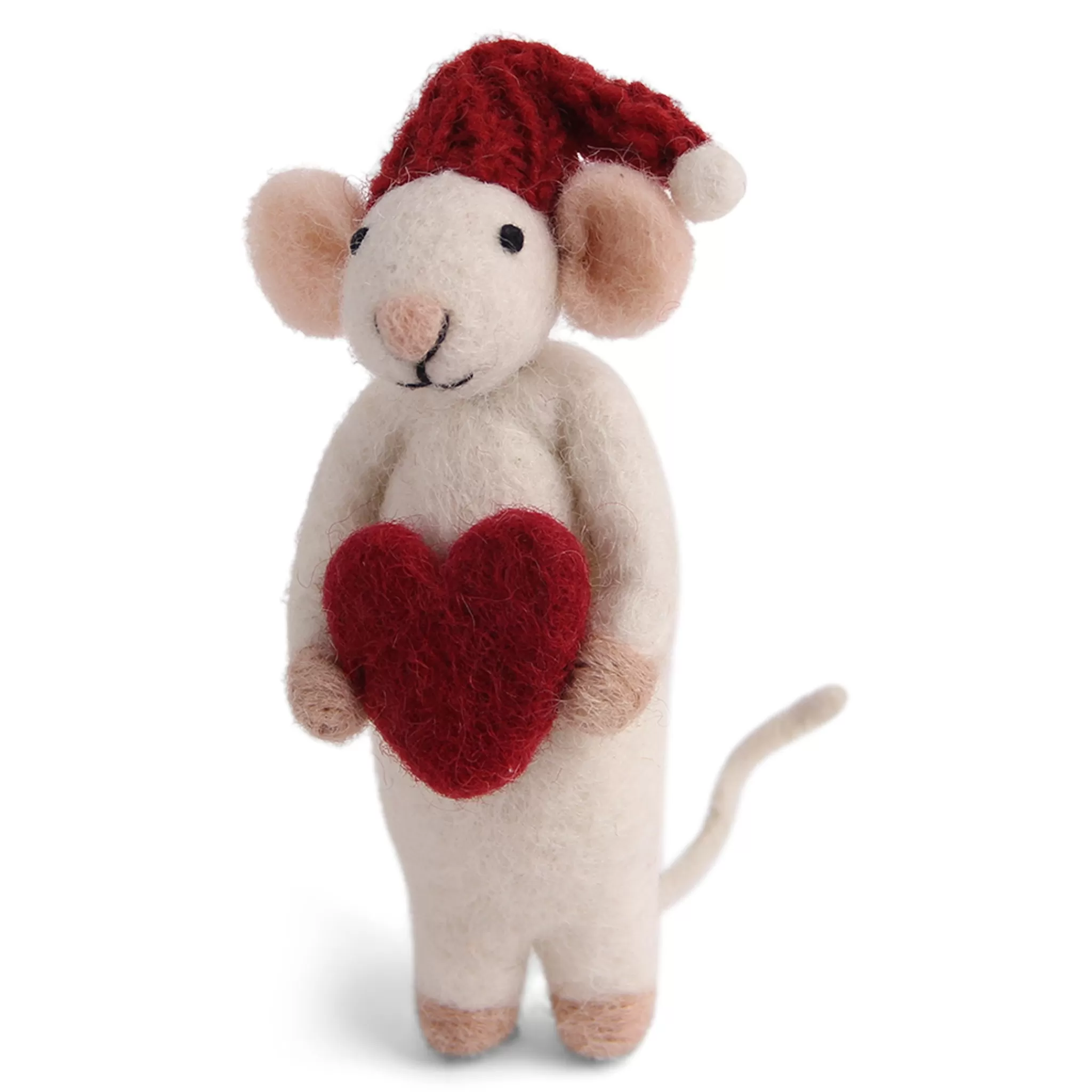 En Gry & Sif Christmas Figurine - Winter Mouse (Medium) With Heart (White)