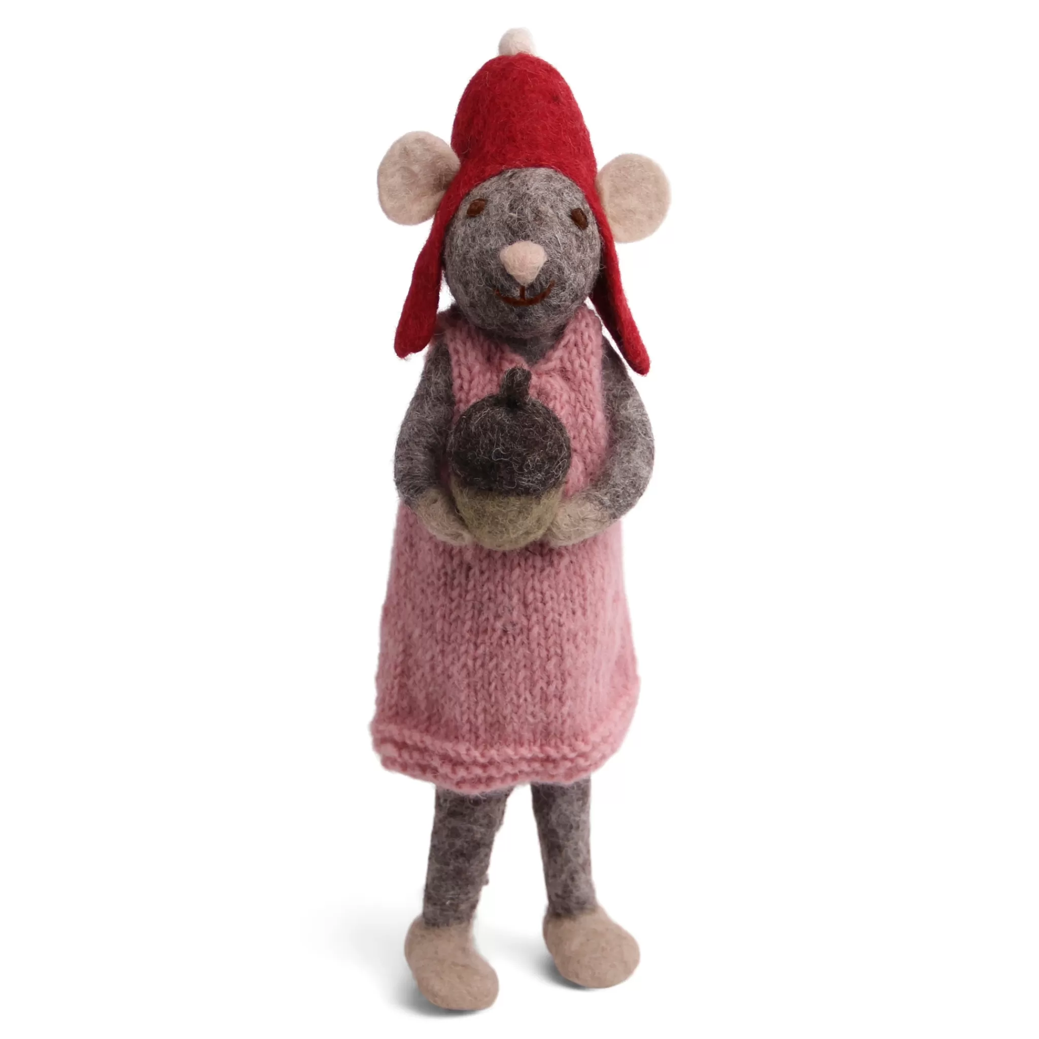 En Gry & Sif Christmas Figurine - Winter Mouse With Acorn (Grey) - Large