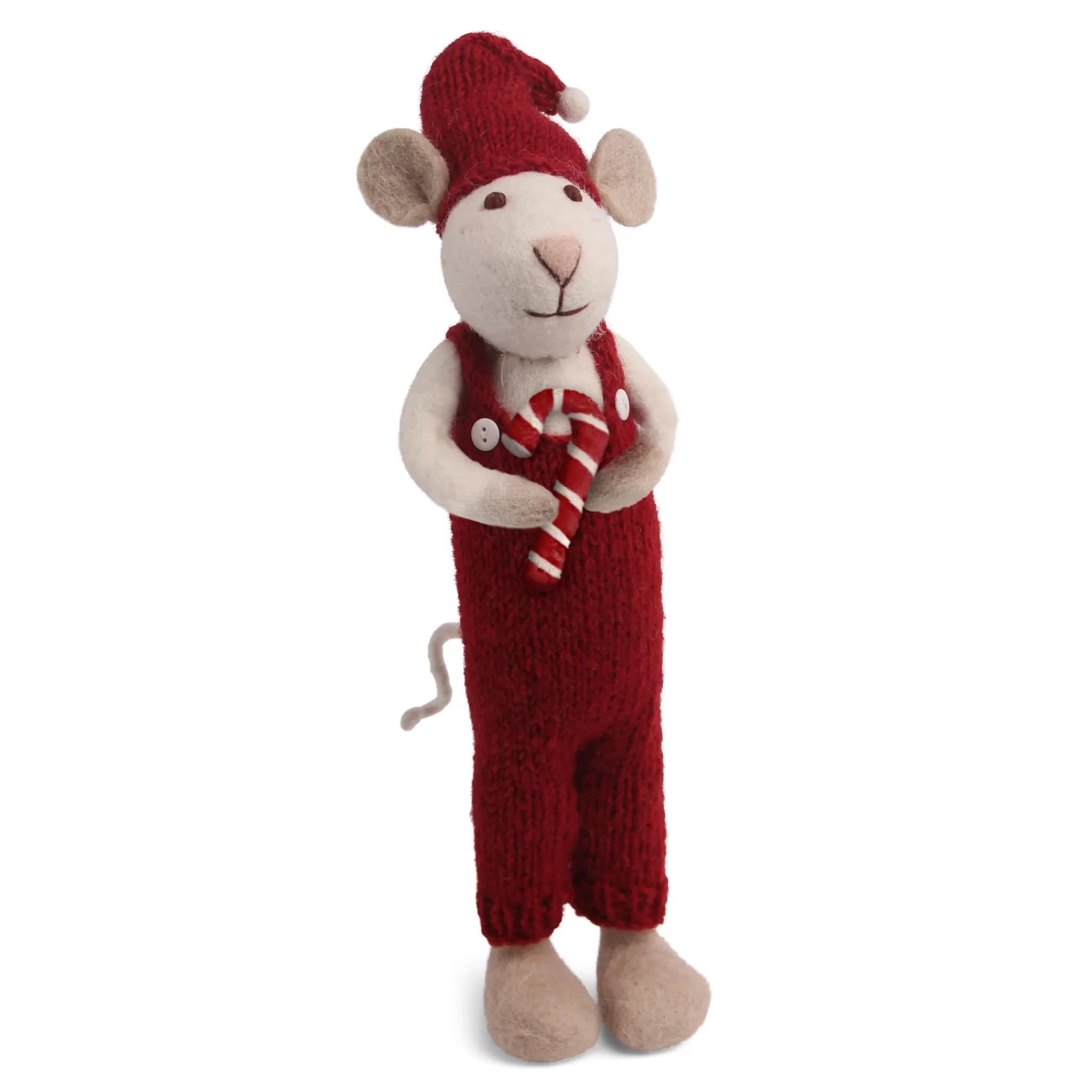 En Gry & Sif Christmas Figurine - Winter Mouse With Candy Cane (White) - Large