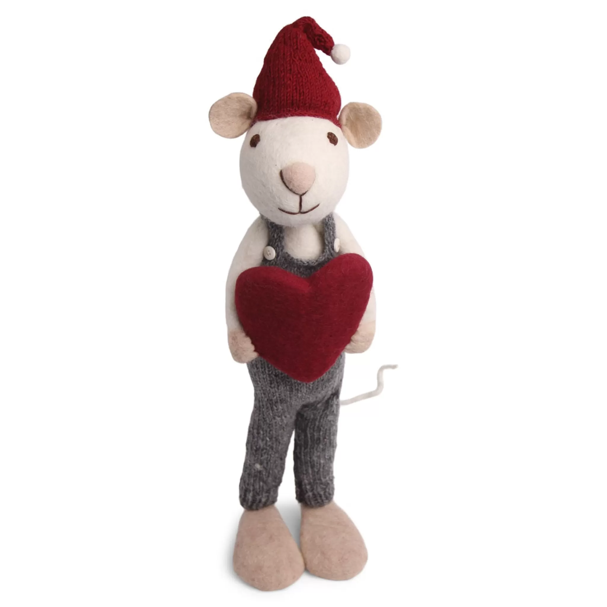 En Gry & Sif Christmas Figurine - Winter Mouse With Heart (White) - Extra Large