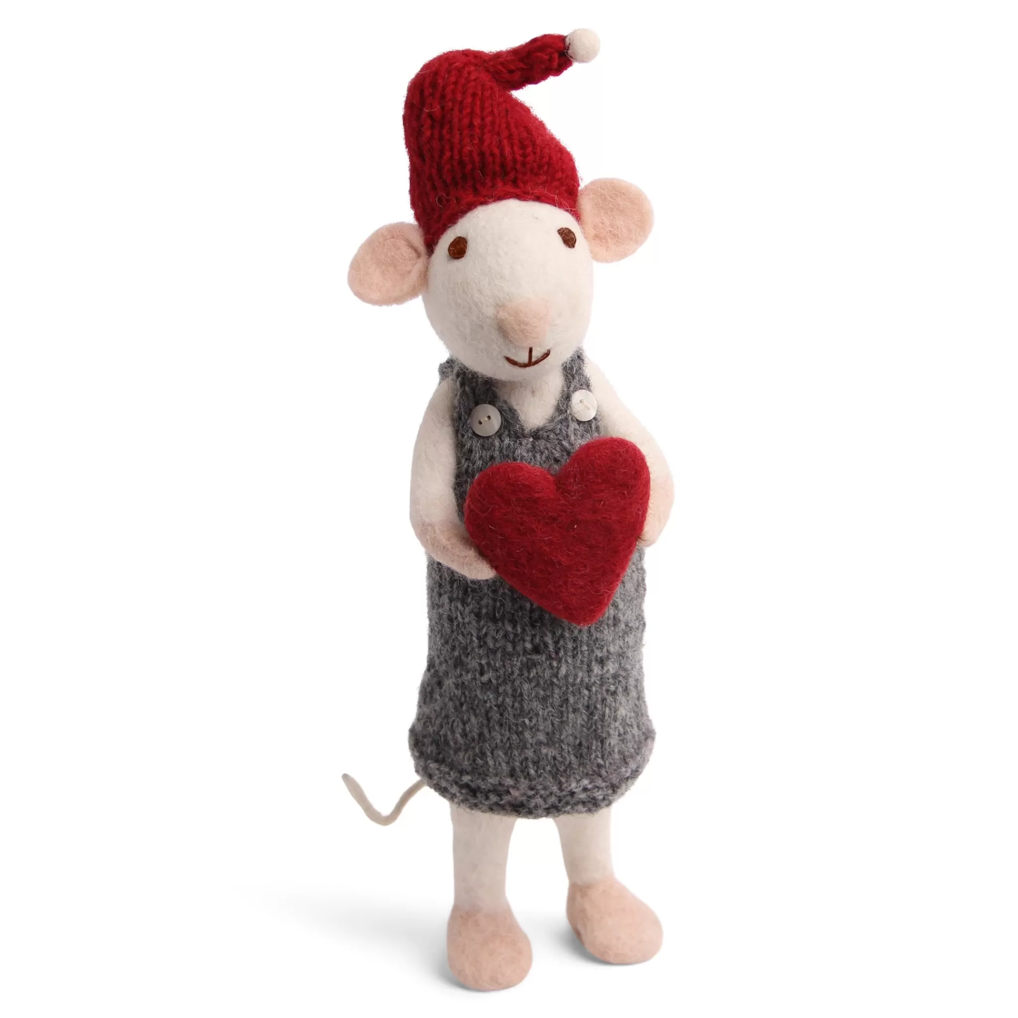 En Gry & Sif Christmas Figurine - Winter Mouse With Heart (White) - Large
