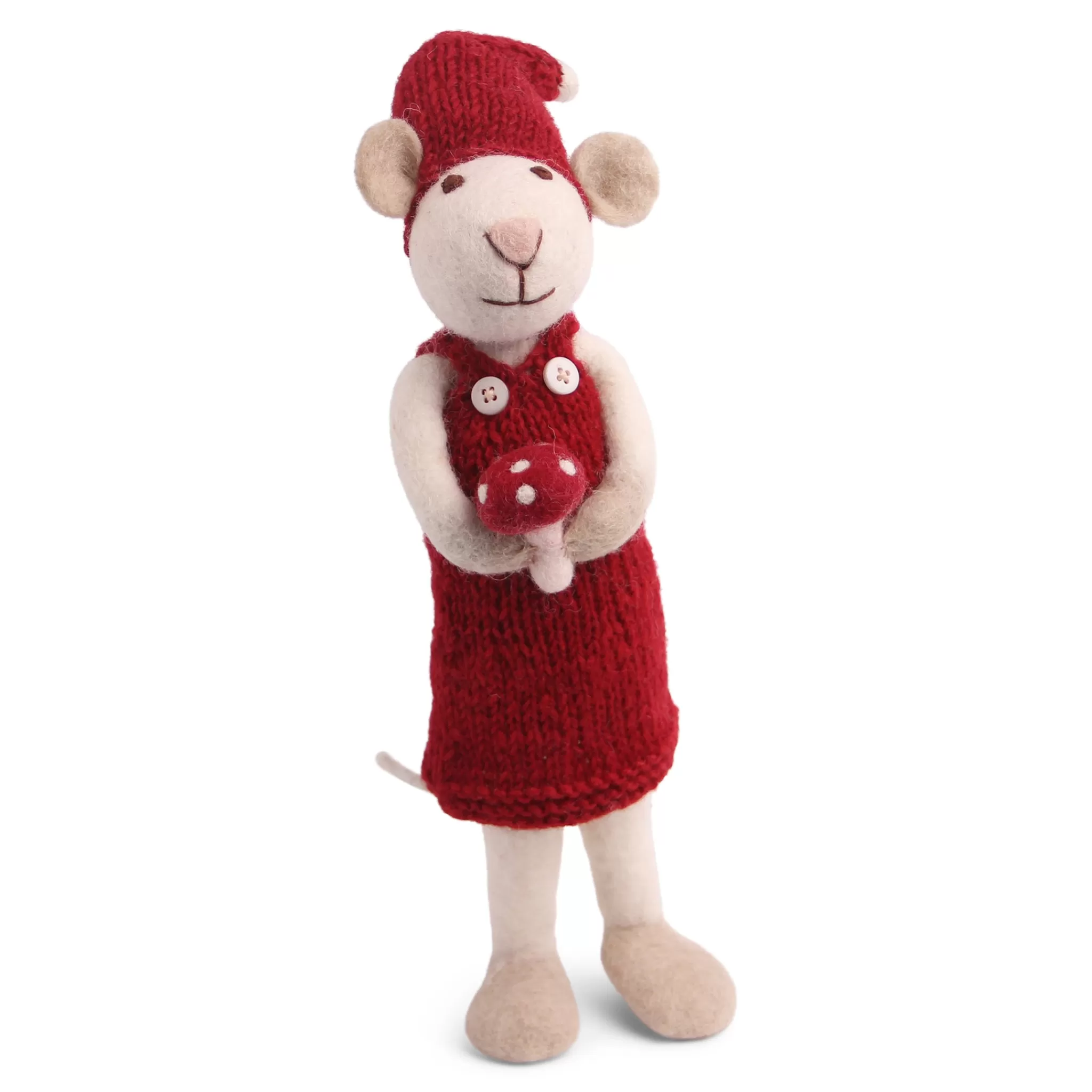 En Gry & Sif Christmas Figurine - Winter Mouse With Mushroom (White) - Large