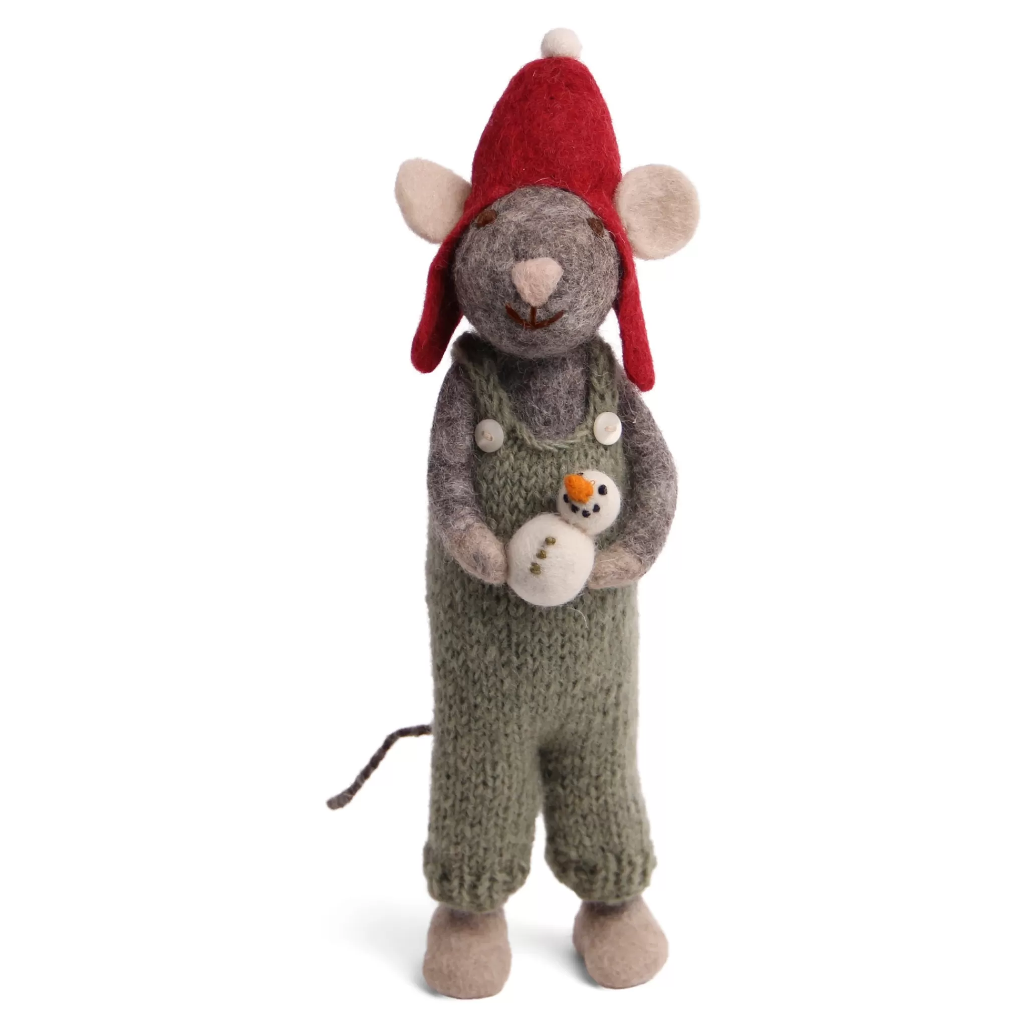 En Gry & Sif Christmas Figurine - Winter Mouse With Snowman (Grey) - Large