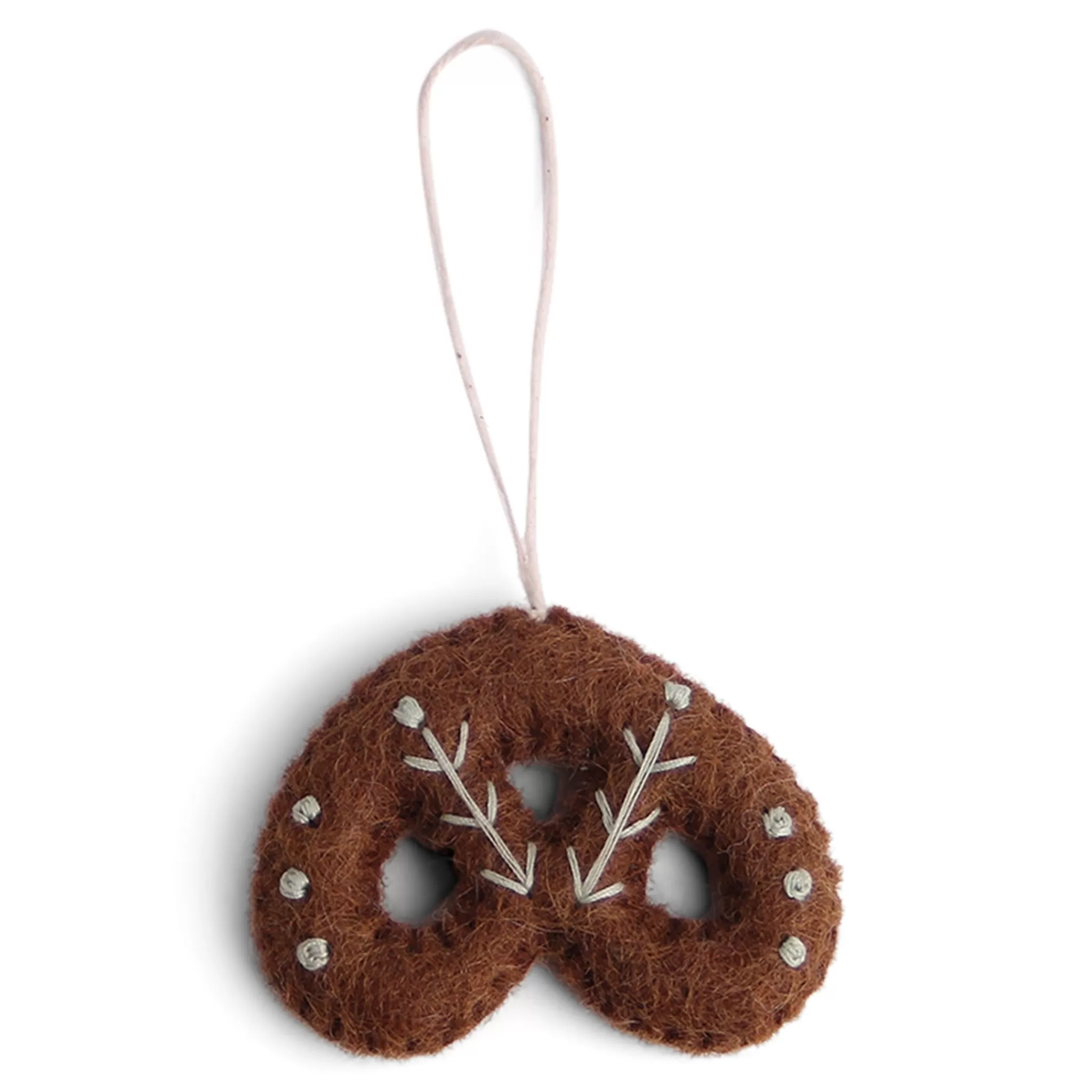 En Gry & Sif Felt Christmas Tree Decoration - Gingerbread Pretzel