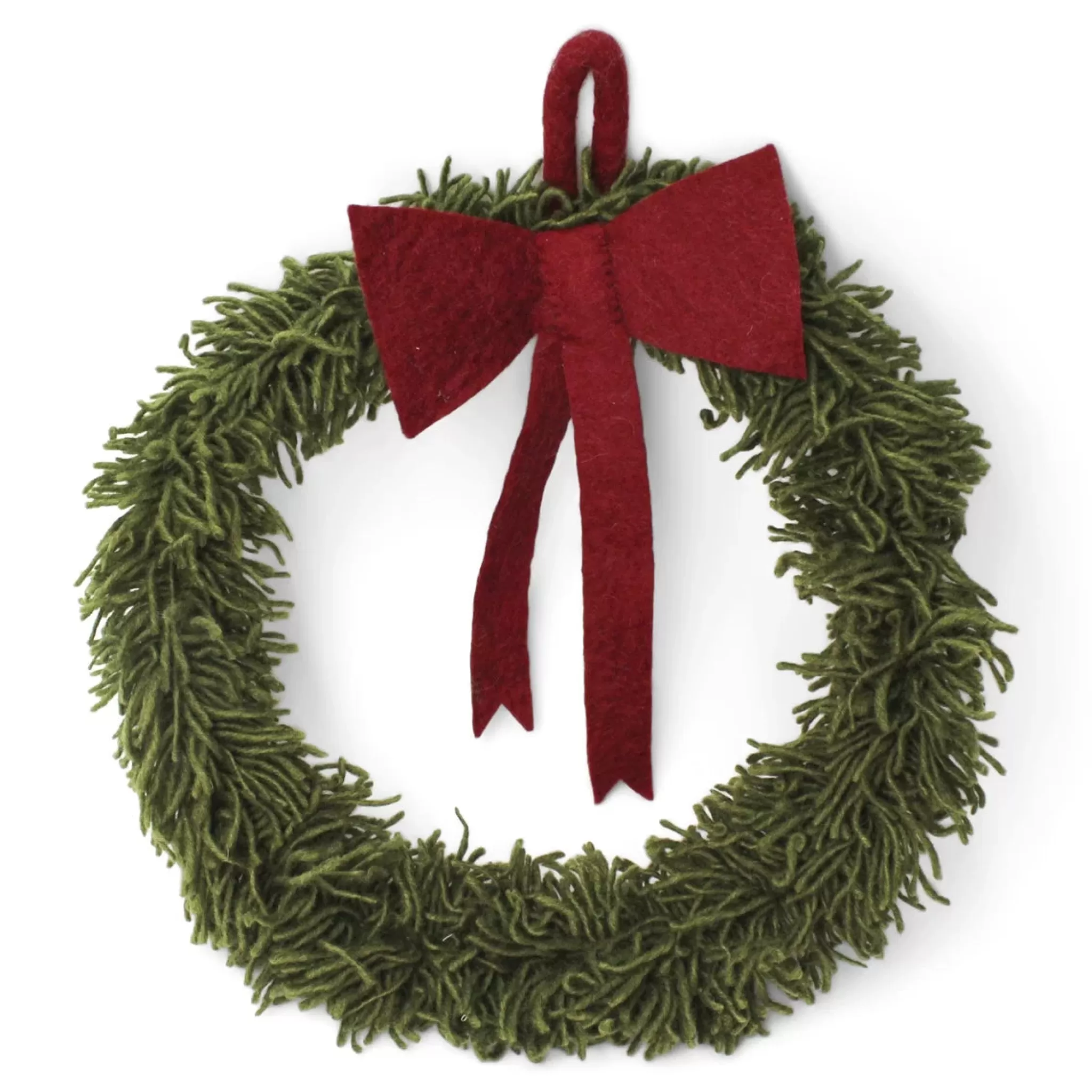En Gry & Sif Felt Christmas Wreath - Green Wreath With Red Bow (Large)