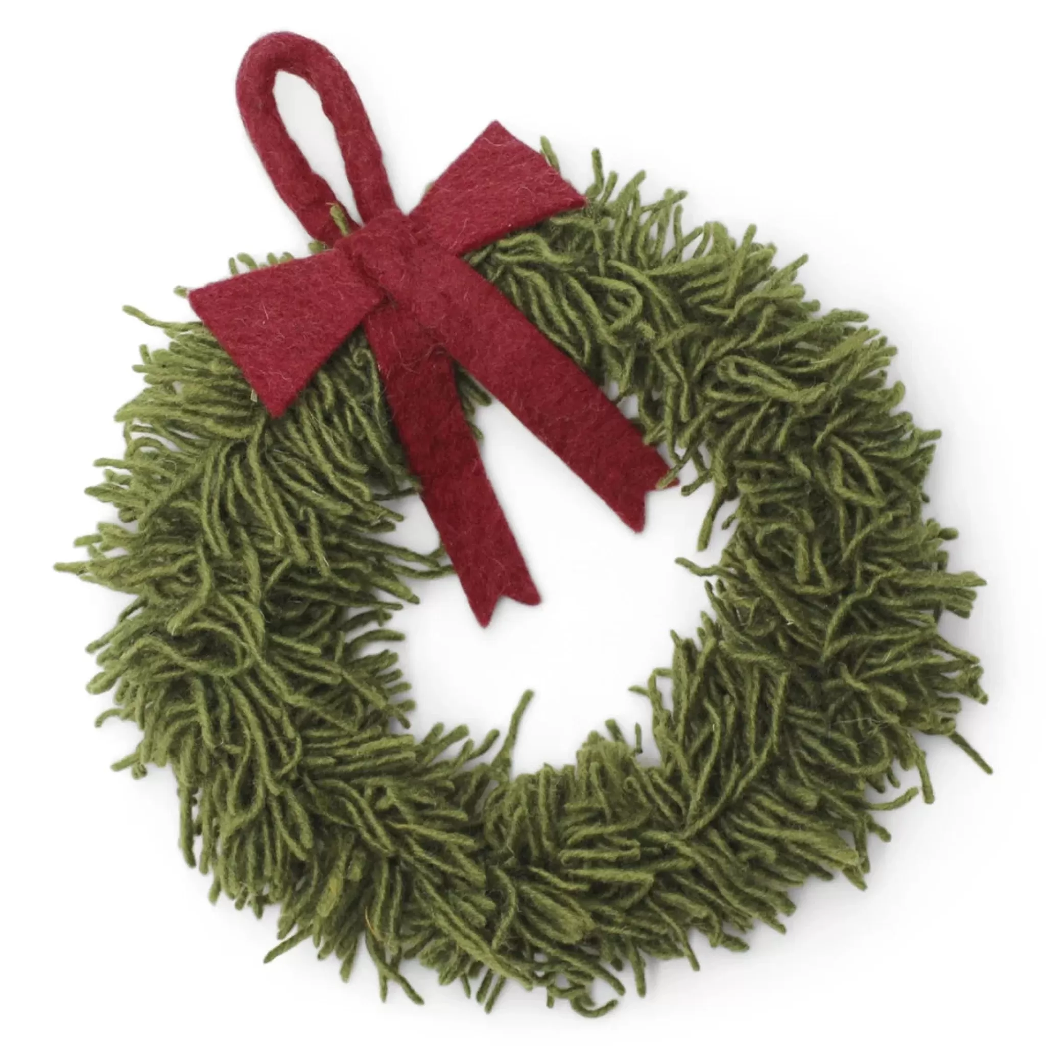 En Gry & Sif Felt Christmas Wreath - Green Wreath With Red Bow (Small)