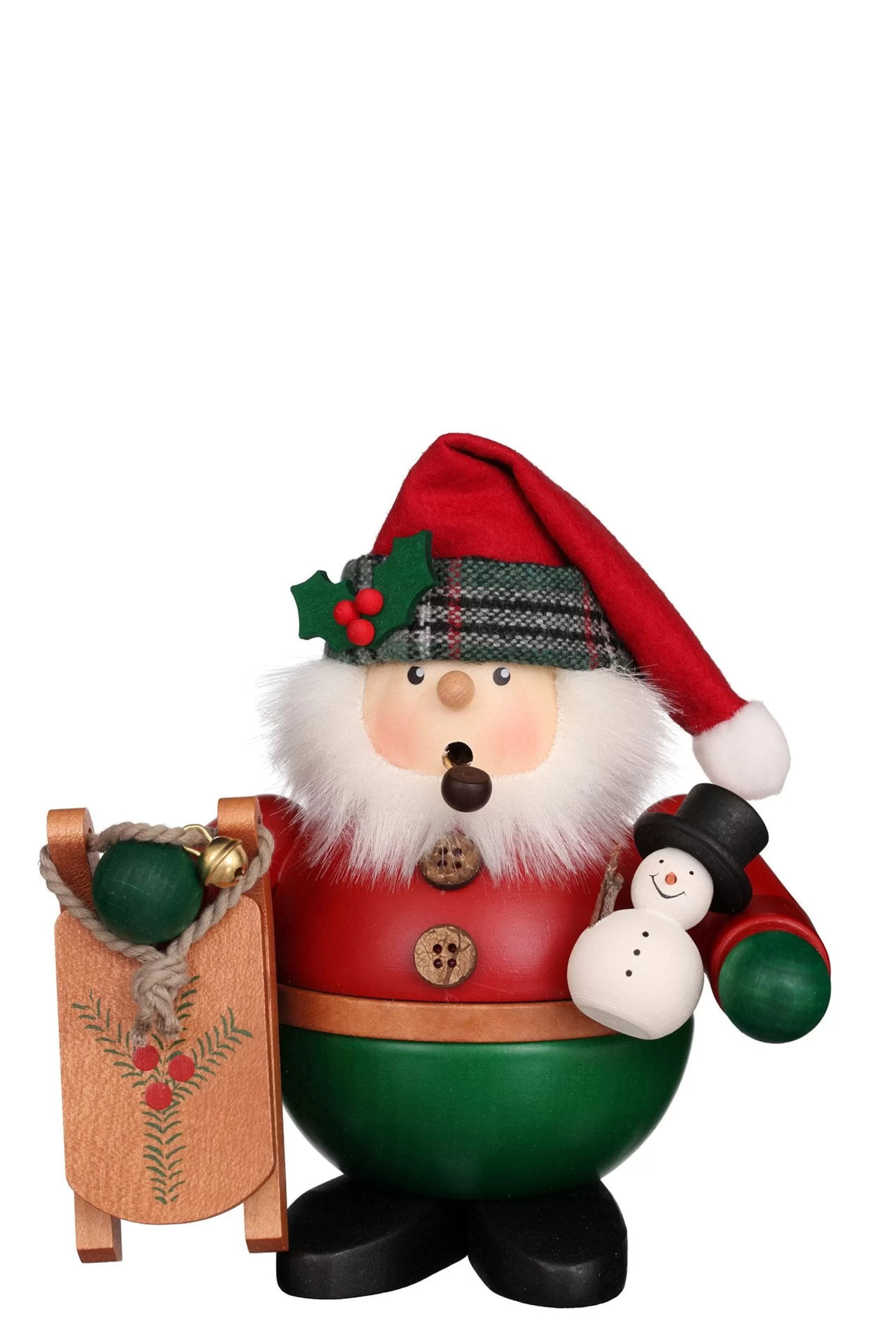 Christian Ulbricht Incense Burner - Premium - Santa In Tartan With Snowman