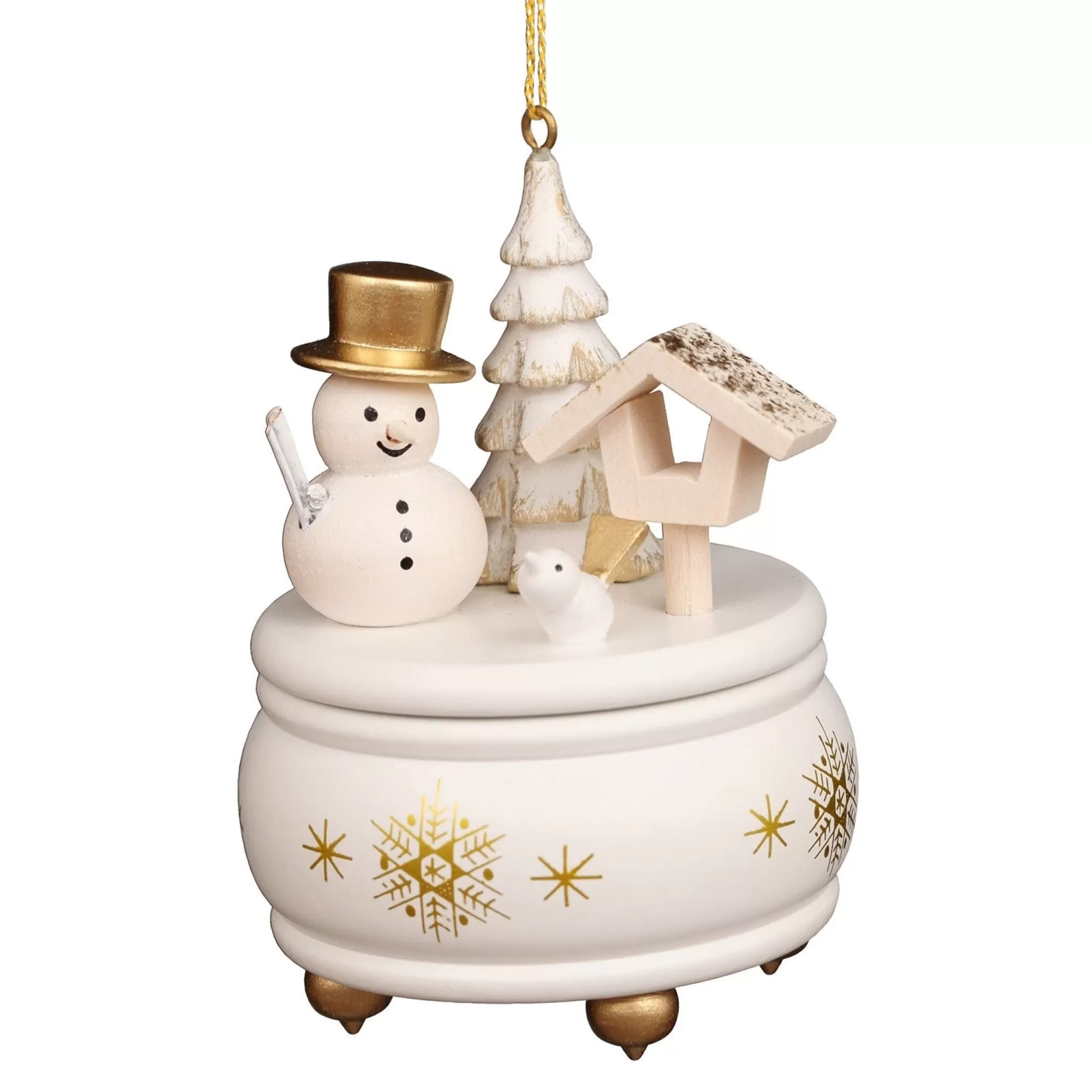 Christian Ulbricht Music Box - White And Gold Snowman - Christmas Tree Decoration
