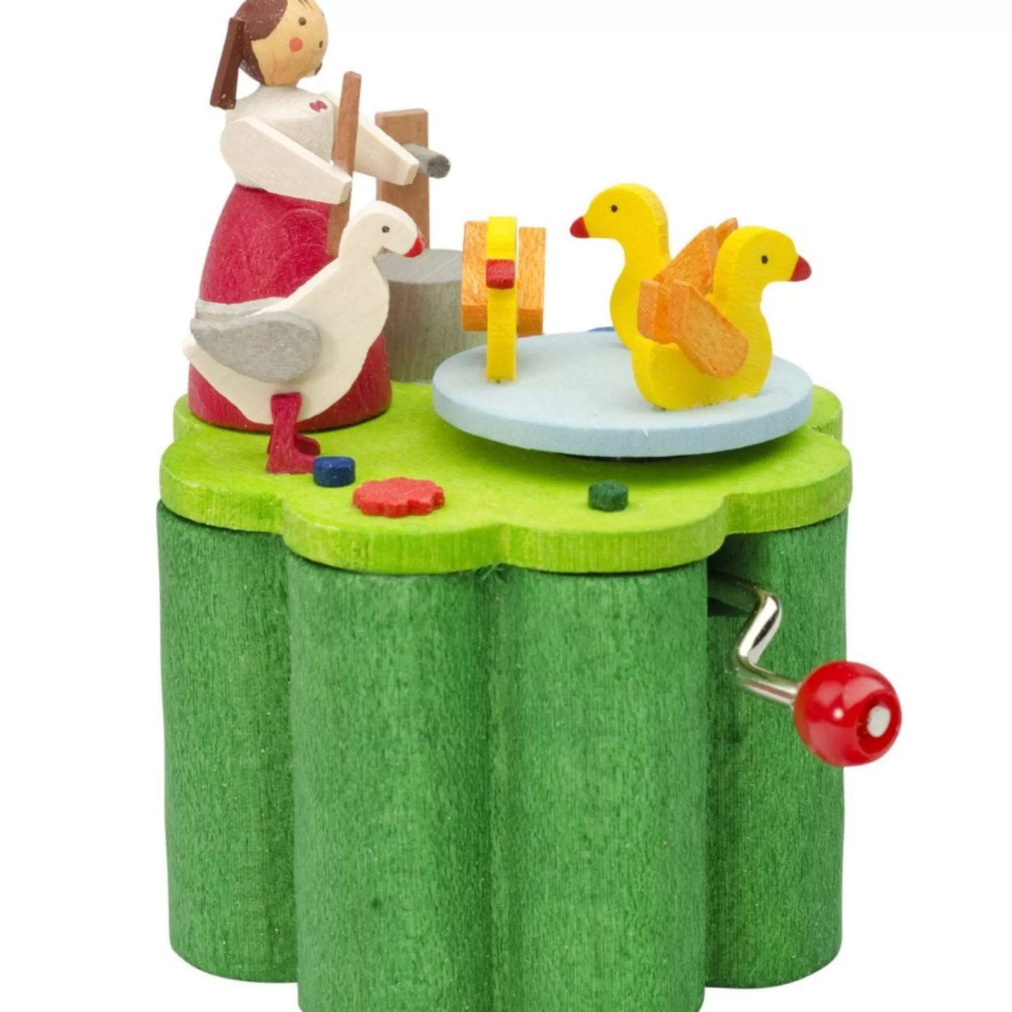Graupner Music Box (Traditional Crank-Style) - Miniature Girl Feeding Geese