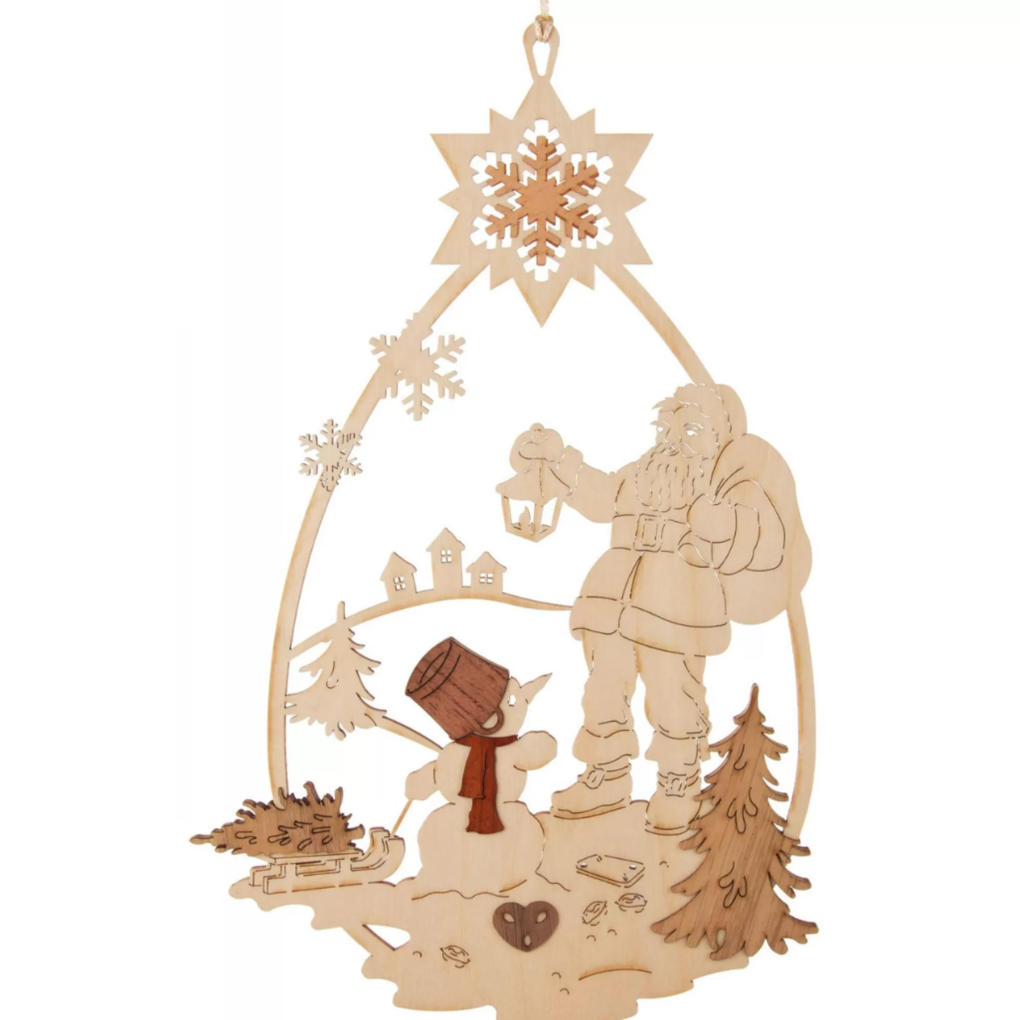 Erzgebirge Handarbeit Window Decoration - Santa And Snowman